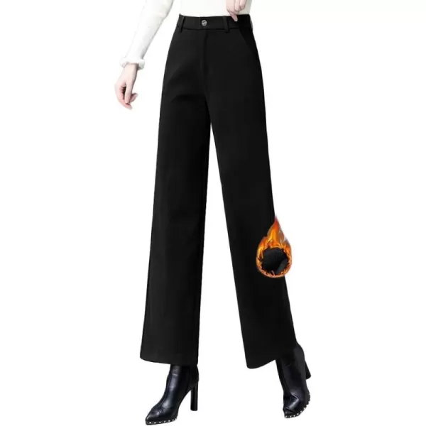 IDEALSANXUN Wool Blend Wide Leg Pants for Women Elastic High Waisted Winter Pants TrousersBlack Fleece