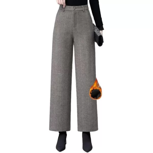 IDEALSANXUN Wool Blend Wide Leg Pants for Women Elastic High Waisted Winter Pants TrousersKhaki Fleece