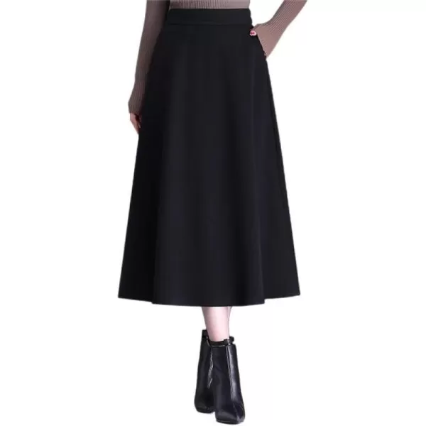 IDEALSANXUN Wool Maxi Skirt for Women High Waisted Pleated Fall Winter A Line Ruffle 2023 Trendy Long SkirtsBlack