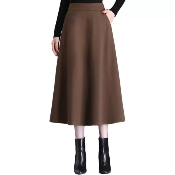 IDEALSANXUN Wool Maxi Skirt for Women High Waisted Pleated Fall Winter A Line Ruffle 2023 Trendy Long SkirtsCoffee