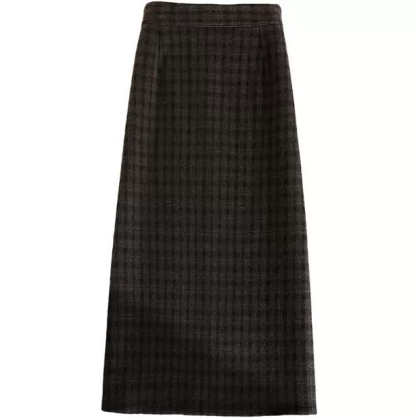 IDEALSANXUN Wool Midi Plaid Skirts for Women Warm Fall Winter A Line Elastic High Waisted SkirtBlack