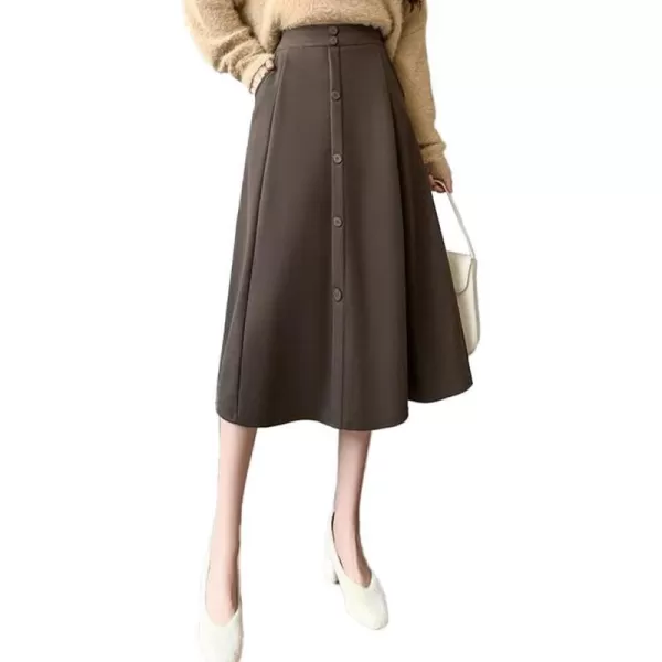 IDEALSANXUN Wool Midi Skirts for Women High Waisted A Line Fall Winter 2023 Long Skirt with PocketsCoffee