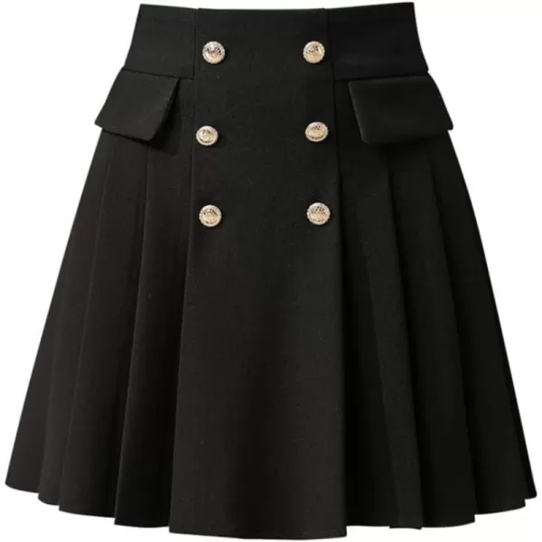 IDEALSANXUN Wool Pleated Knee Length Skirt for Women High Waisted Flared A Line Fall Winter Skirt2 Black