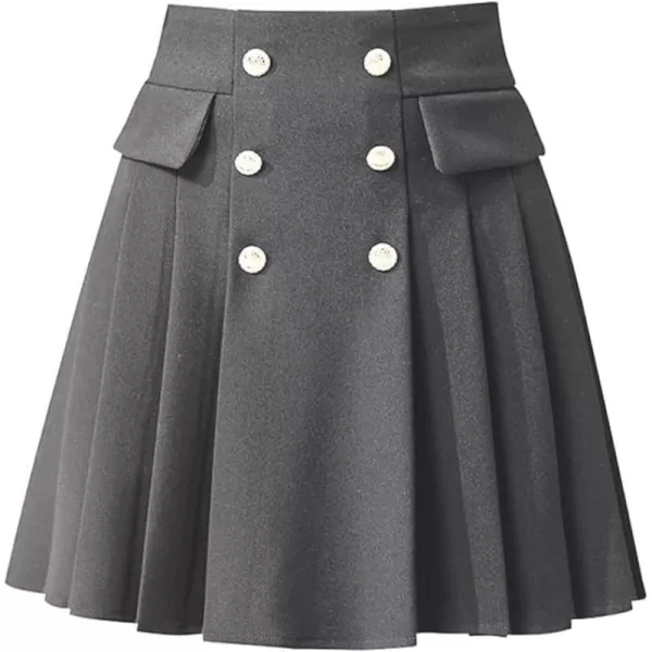 IDEALSANXUN Wool Pleated Knee Length Skirt for Women High Waisted Flared A Line Fall Winter Skirt2 Grey