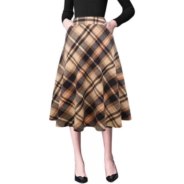 IDEALSANXUN Wool Skirts for Womens High Waist Aline Pleated Midi SkirtsBrown