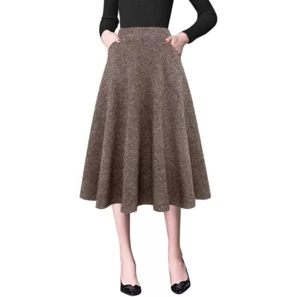 IDEALSANXUN Wool Skirts for Womens High Waist Aline Pleated Midi SkirtsCoffee