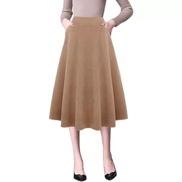 IDEALSANXUN Wool Skirts for Womens High Waist Aline Pleated Midi SkirtsPure Camel