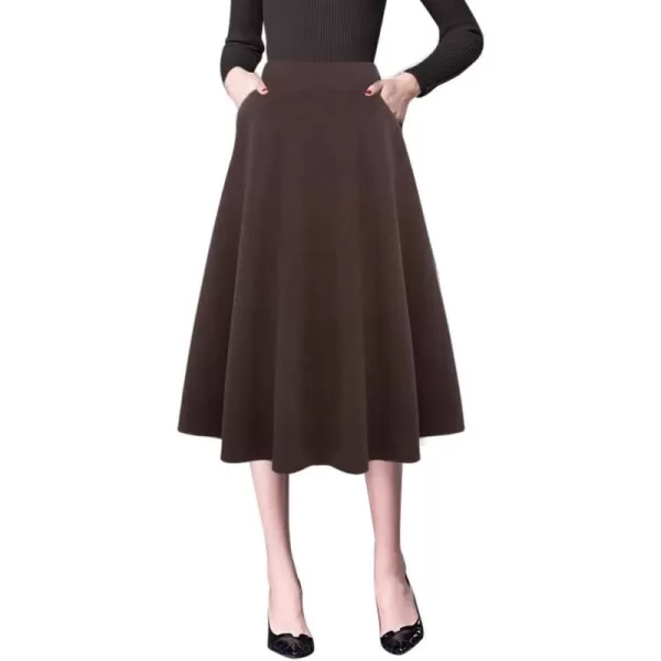 IDEALSANXUN Wool Skirts for Womens High Waist Aline Pleated Midi SkirtsPure Coffee