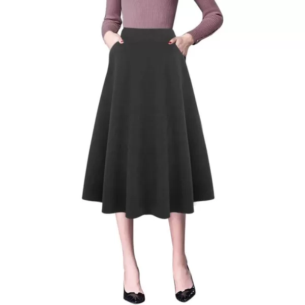 IDEALSANXUN Wool Skirts for Womens High Waist Aline Pleated Midi SkirtsPure Dark Grey