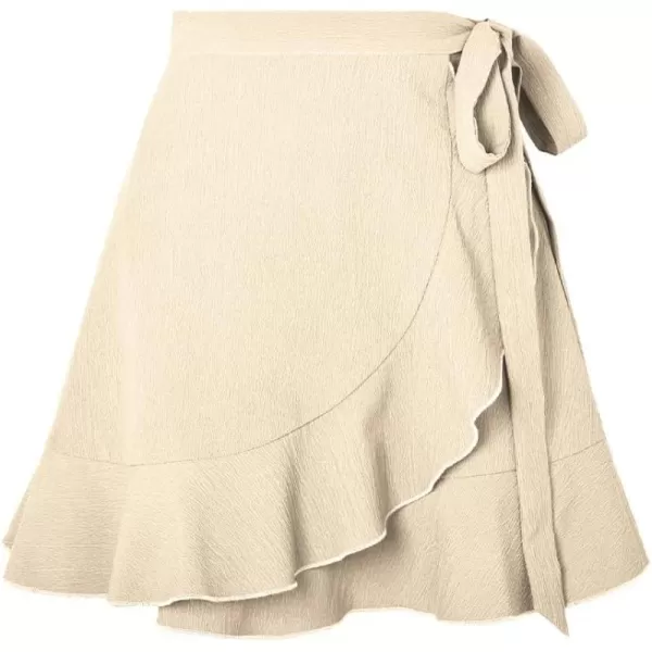 IDEALSANXUN Wrap Mini Skirt for Women High Waisted A Line Ruffle Tip Waisted Flowy Short Spring Summer SkirtBeige