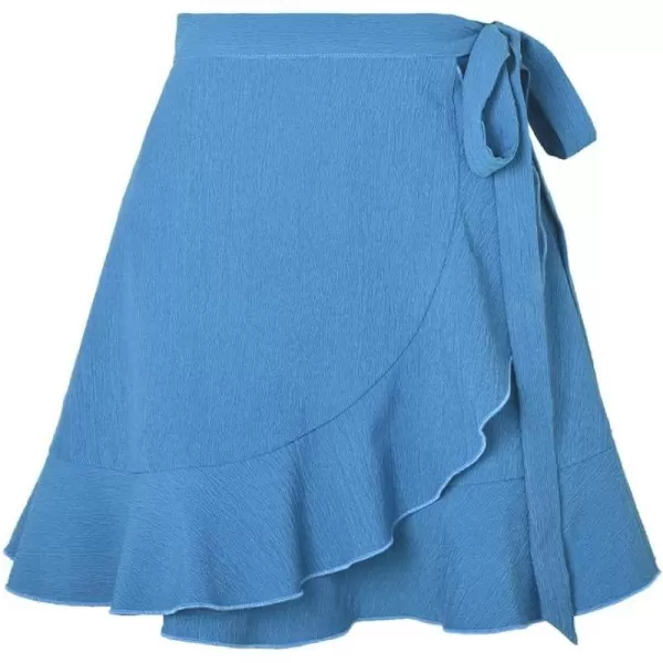 IDEALSANXUN Wrap Mini Skirt for Women High Waisted A Line Ruffle Tip Waisted Flowy Short Spring Summer SkirtBlue