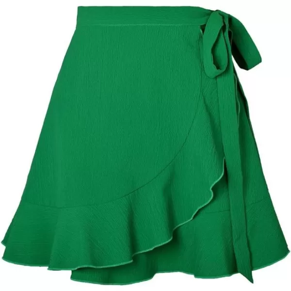 IDEALSANXUN Wrap Mini Skirt for Women High Waisted A Line Ruffle Tip Waisted Flowy Short Spring Summer SkirtGreen