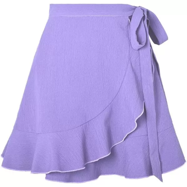 IDEALSANXUN Wrap Mini Skirt for Women High Waisted A Line Ruffle Tip Waisted Flowy Short Spring Summer SkirtPurple