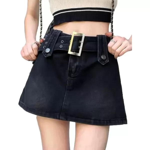 IDEALSANXUN Y2k Jean Mini Skirt for Women Denim High Waisted Bodycon Cute Vintage Cargo Skirt with BeltBlack