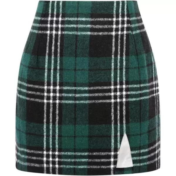 Plaid Mini Skirts for Womens High Waisted Fall Winter Wool Bodycon Pencil Skirts with SlitGreen 01