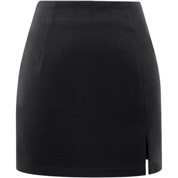 Plaid Mini Skirts for Womens High Waisted Fall Winter Wool Bodycon Pencil Skirts with SlitPure Black