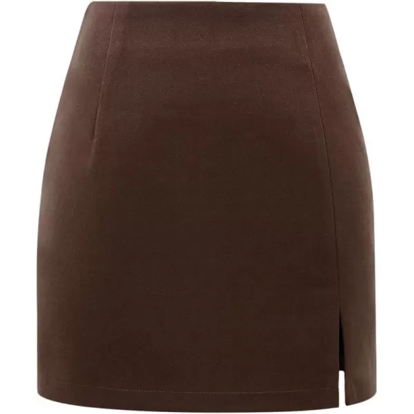 Plaid Mini Skirts for Womens High Waisted Fall Winter Wool Bodycon Pencil Skirts with SlitPure Coffee