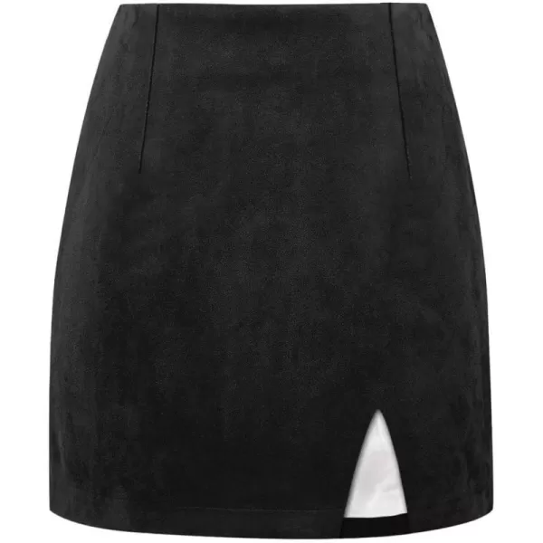 Plaid Mini Skirts for Womens High Waisted Fall Winter Wool Bodycon Pencil Skirts with SlitSuede Black