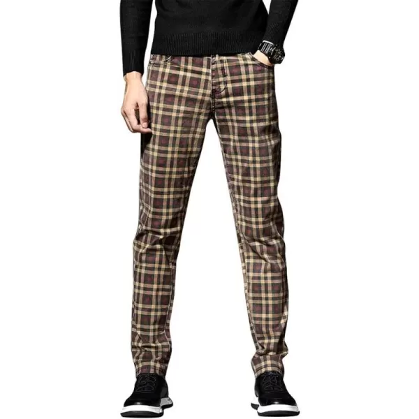 Plaid Pants for Mens Casual Slim Fit Straight Leg Plaid Chino PantsKhaki