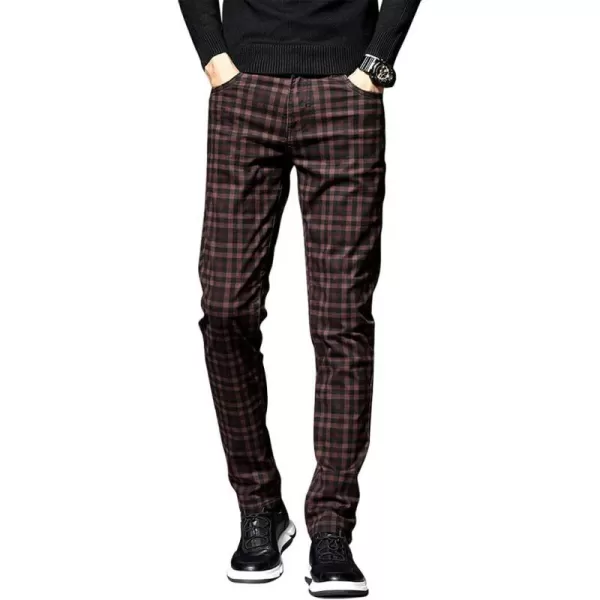 Plaid Pants for Mens Casual Slim Fit Straight Leg Plaid Chino PantsWine