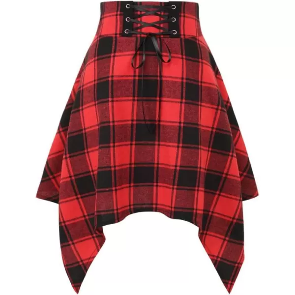 Plaid Skirts for Womens Irregular Hem Lace Up Short Gothic Skirts Large Plaid RedPlaid Skirts for Womens Irregular Hem Lace Up Short Gothic Skirts Large Plaid Red