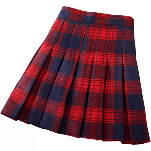 Womens Plaid Pleated Skirts High Waist Mini Plaid SkirtPlaid Red