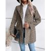 imageIDEALSANXUN Long Wool Plaid Blazer for Women Fall Outfits Winter Trench Coat Long Sleeve Casual Dressy Lapel Jacket PeacoatBeige Brown