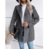 imageIDEALSANXUN Long Wool Plaid Blazer for Women Fall Outfits Winter Trench Coat Long Sleeve Casual Dressy Lapel Jacket PeacoatGrey