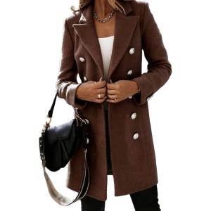 imageIDEALSANXUN Womens Fall Winter Double Breasted Wool Trench Coat JacketsBrown
