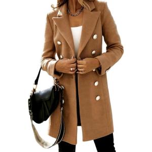 imageIDEALSANXUN Womens Fall Winter Double Breasted Wool Trench Coat JacketsCamel