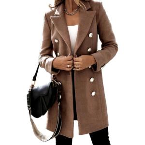 imageIDEALSANXUN Womens Fall Winter Double Breasted Wool Trench Coat JacketsKhaki