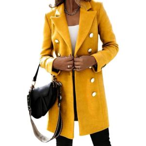 imageIDEALSANXUN Womens Fall Winter Double Breasted Wool Trench Coat JacketsYellow