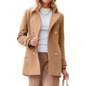 imageIDEALSANXUN Womens Fall Winter Peacoat Wool Coat Double Breasted Blazer Jacket Trench CoatCamel