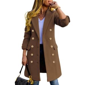 imageIDEALSANXUN Womens Fall Winter Wool Coats Double Breasted Midi Peacoat Trench CoatsDark Khaki