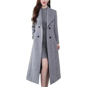 imageIDEALSANXUN Womens Shawl Collar Long Wool Coats Fall Winter Double Breasted Trench CoatGrey