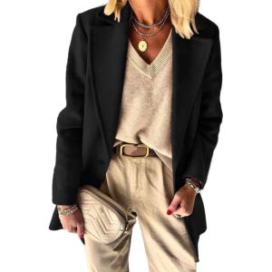 imageIDEALSANXUN Womens Wool Blazer Fall Winter Pea Coat Business Work Suit JacketsBlack