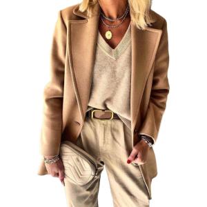 imageIDEALSANXUN Womens Wool Blazer Fall Winter Pea Coat Business Work Suit JacketsCamel