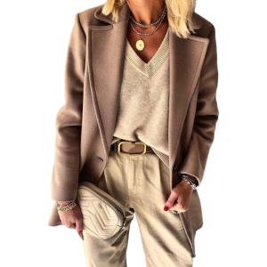 imageIDEALSANXUN Womens Wool Blazer Fall Winter Pea Coat Business Work Suit JacketsDark Khaki