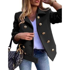 imageIDEALSANXUN Cropped Wool Coats for Women Fall Winter Peacoat Trench Coat Casual Dressy Blazer Jacket OutwearBlack