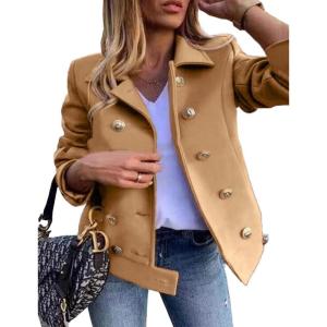 imageIDEALSANXUN Cropped Wool Coats for Women Fall Winter Peacoat Trench Coat Casual Dressy Blazer Jacket OutwearCamel