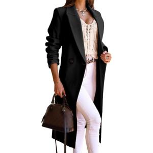 imageIDEALSANXUN Long Wool Coats for Women Fall Winter Trench Coat Peacoat Double Breasted Blazer Jackets OvercoatBlack