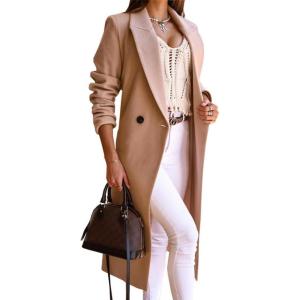 imageIDEALSANXUN Long Wool Coats for Women Fall Winter Trench Coat Peacoat Double Breasted Blazer Jackets OvercoatCamel