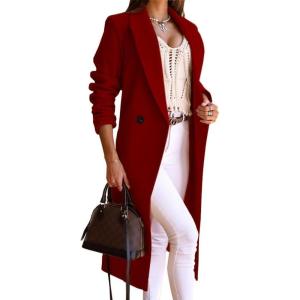 imageIDEALSANXUN Long Wool Coats for Women Fall Winter Trench Coat Peacoat Double Breasted Blazer Jackets OvercoatMaple Red