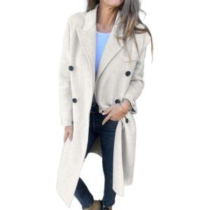 imageIDEALSANXUN Womens Long Wool Coats Fall Winter Double Breasted Trench Coat Peacoat Dress Blazer JacketsBeige