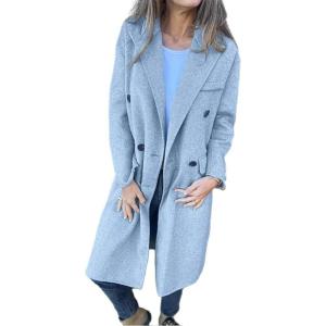 imageIDEALSANXUN Womens Long Wool Coats Fall Winter Double Breasted Trench Coat Peacoat Dress Blazer JacketsGrey