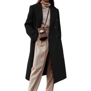 imageIDEALSANXUN Womens Long Wool Coats Fall Winter Double Breasted Trench Coat PeacoatBlack