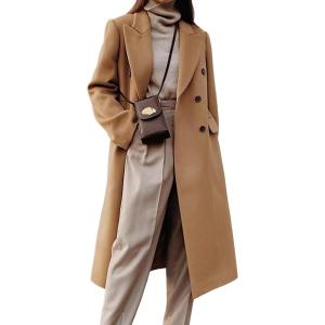 imageIDEALSANXUN Womens Long Wool Coats Fall Winter Double Breasted Trench Coat PeacoatCamel