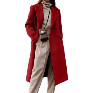 imageIDEALSANXUN Womens Long Wool Coats Fall Winter Double Breasted Trench Coat PeacoatMapel Red