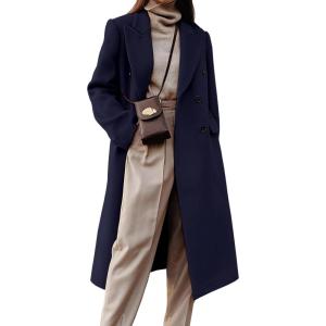 imageIDEALSANXUN Womens Long Wool Coats Fall Winter Double Breasted Trench Coat PeacoatNavy