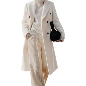 imageIDEALSANXUN Womens Long Wool Coats Fall Winter Double Breasted Trench Coat PeacoatWhite